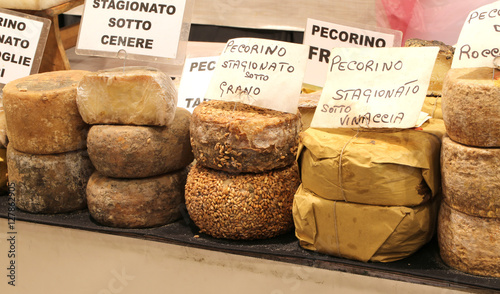 many types of pecorino cheese of the Italian written the cheese photo