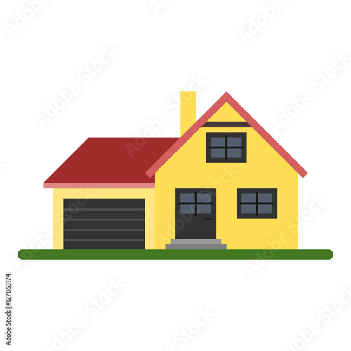 Yellow modern family house with garage. Isolated vector illustration in flat style.