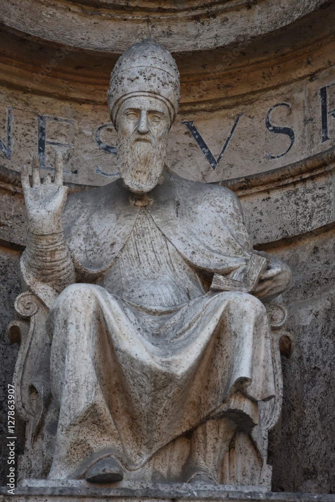 Closeup of the monument of Paolo III, Captain's Building, Ascoli Piceno, Italy