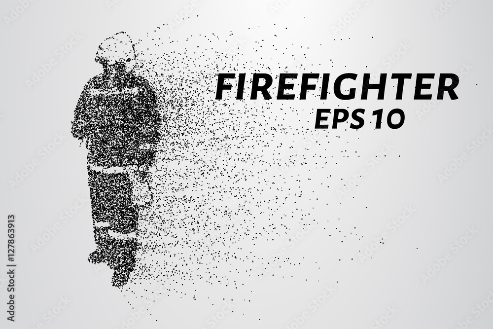 Fototapeta premium Firefighter of the particles. The fireman consists of dots and circles. Vector illustration