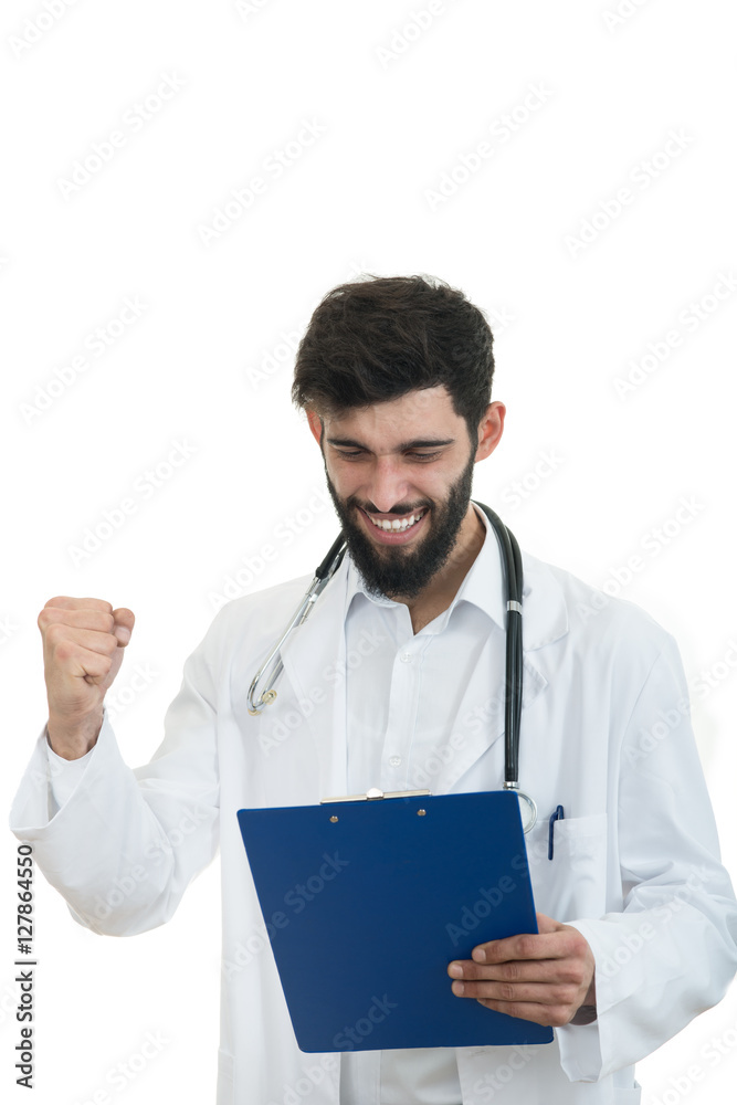 Male Doctor standing with folder, isolated on white background Male Doctor standing with folder, isolated on white background