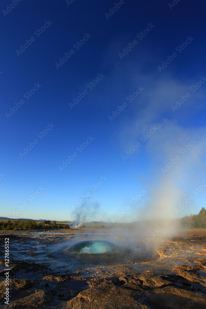 Strokkur Geysir Starting Eruption, Iceland