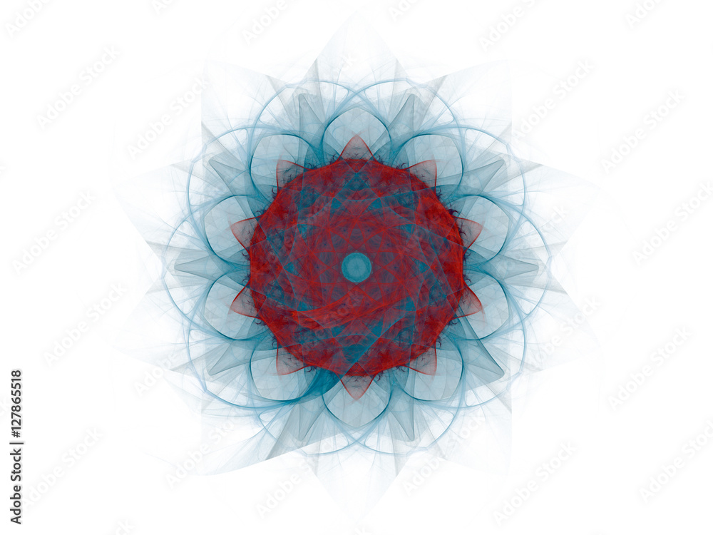 Obraz premium Fractal decorative illustration of red delicate bright blue flower on white background