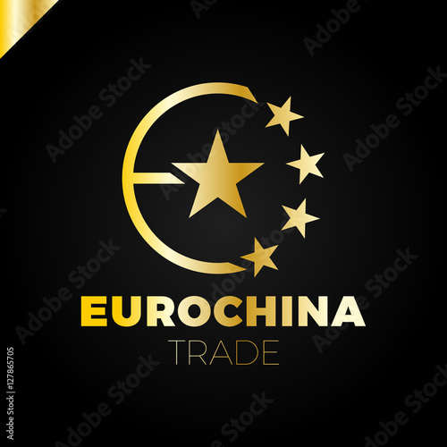 Letter E Logo with five star in circle. China and Europe community logotype © lunarts_studio