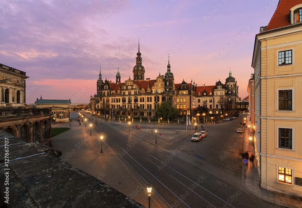 Panorama of the evening Dresden city in  Saxony, Germany