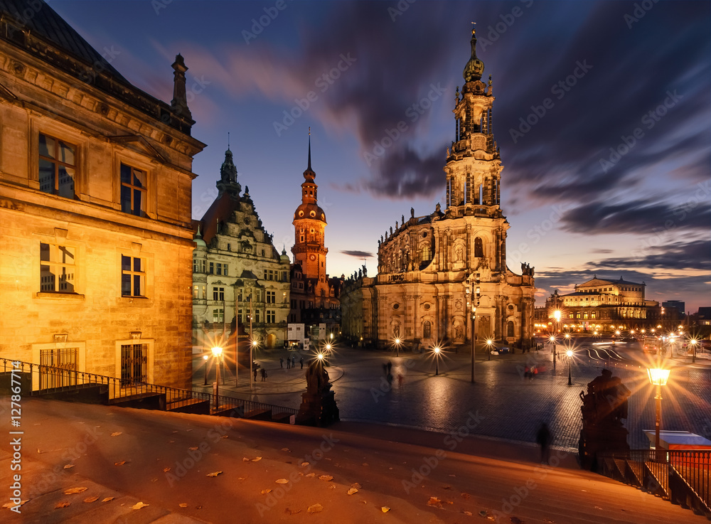 View of Dresden in dramatic evening. Germany, Saxony