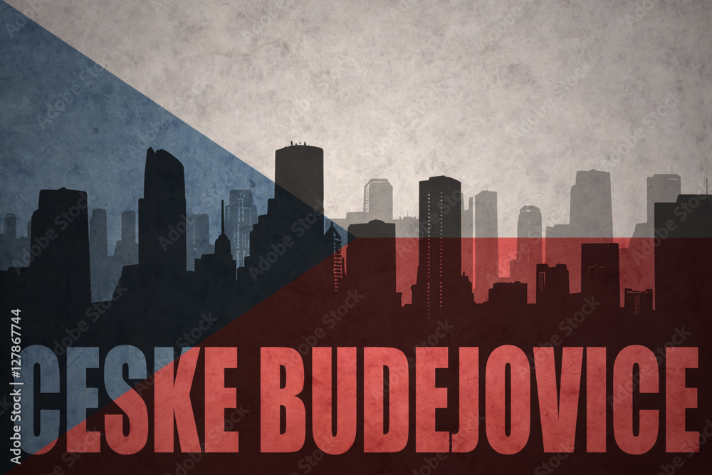 Naklejka premium abstract silhouette of the city with text Ceske Budejovice at the vintage czech republic flag