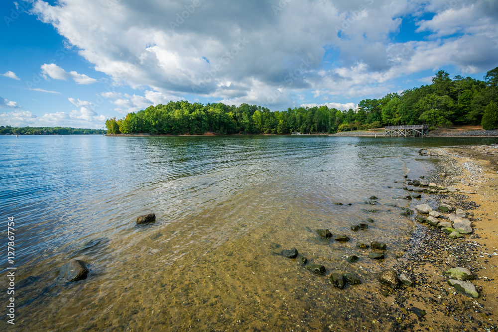 Rocky shore at Lake Wylie, at McDowell Nature Preserve, in Charl