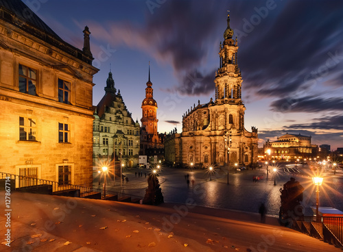 Fototapeta Naklejka Na Ścianę i Meble -  View of Dresden in dramatic evening. Germany, Saxony