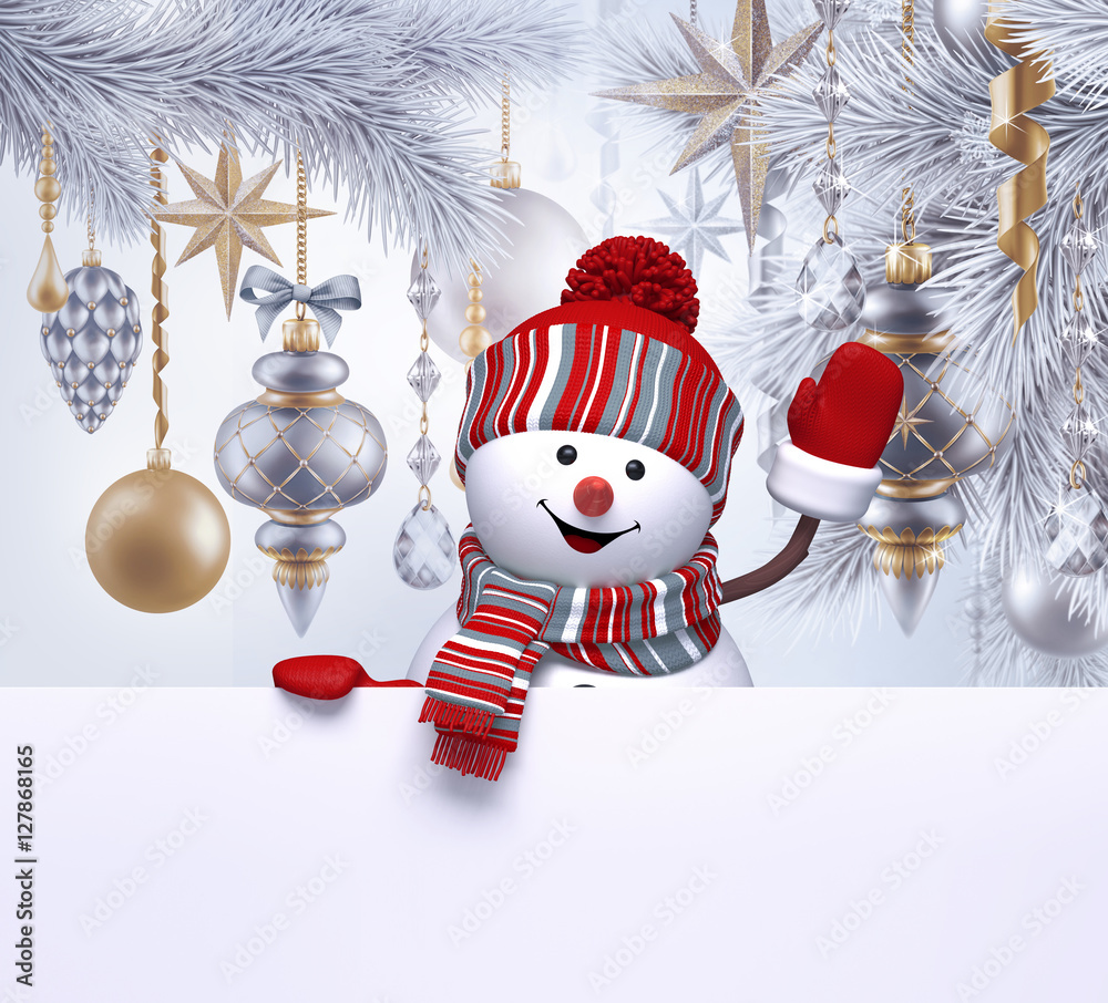 22d snowman character waving hand, Christmas tree hanging ornaments For Blank Christmas Card Templates Free