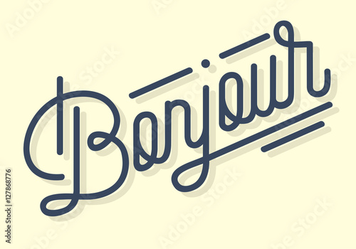 Bonjour Vintage Custom Script Lettering. Retro Cursive Character