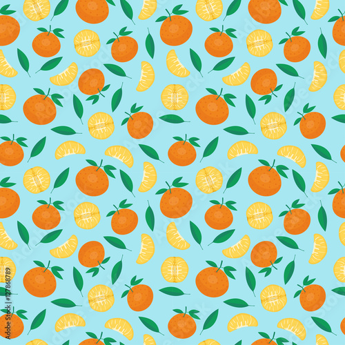 Fruits mandarin seamless patterns vector