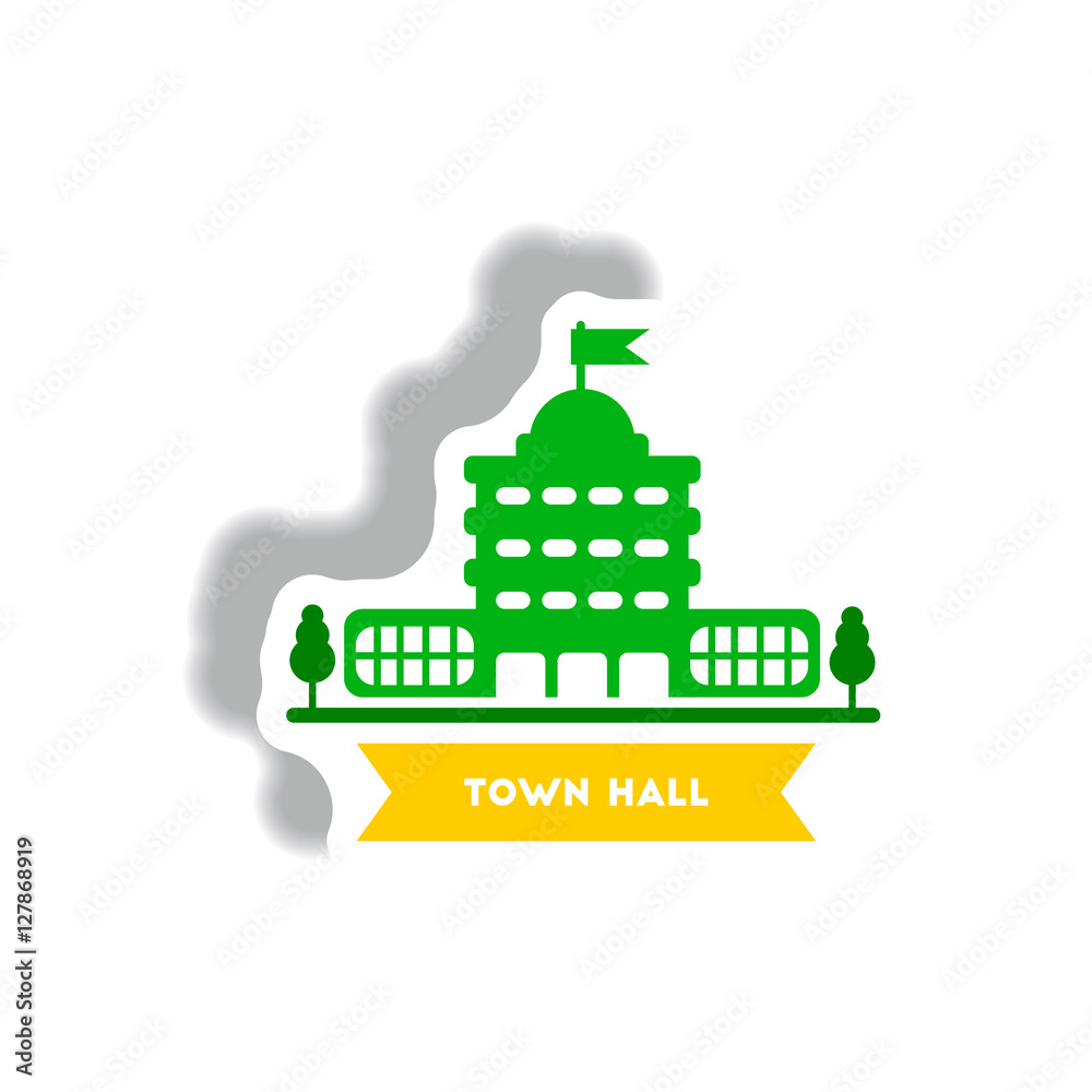 stylish icon in paper sticker style building town hall stylish icon in paper sticker style building town hall