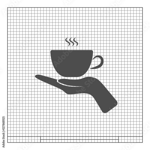 Hand with coffee cup sign icon, vector illustration