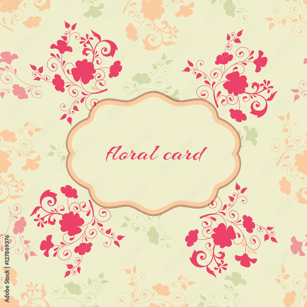 Floral card vintage style. Background with flowers. Template for invitation or greeting card for any holiday