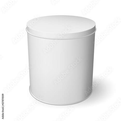 The round closed tin can with a lid. Isolated on white background.