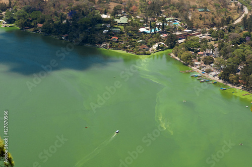 Aerial beach view of lake Amatitlan, Guatemala, central america. photo