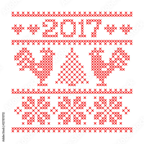 Colorful textured sillhouette of deer head with christmas tree toys on horns and text Merry 
