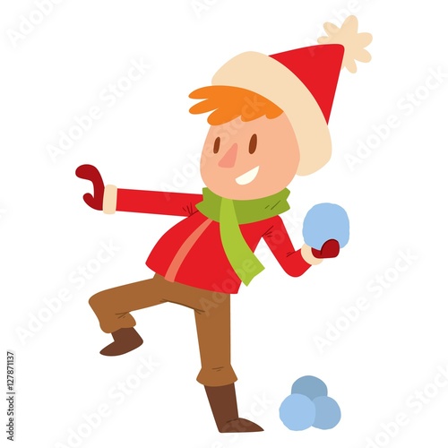 Christmas kid playing winter games