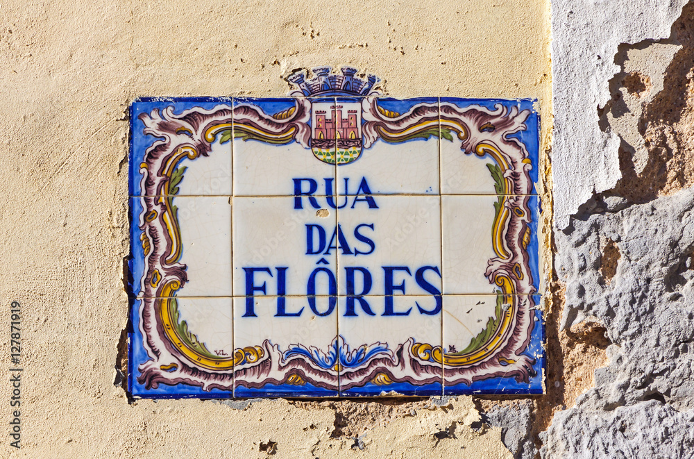 Typical plate with a street name in Cascais, Portugal Typical plate with a street name in Cascais, Portugal