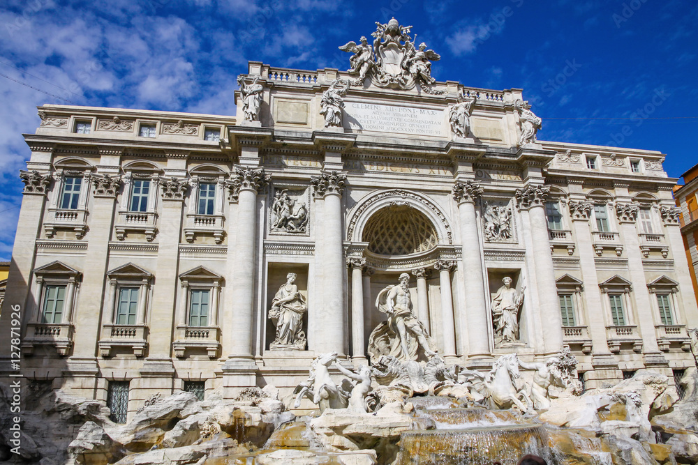 Trevi Fountain in Rome, Italy. The largest Baroque fountain in the city and one of the most famous fountains in the world