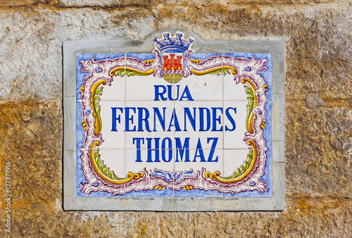 Typical plate with a street name in Cascais, Portugal