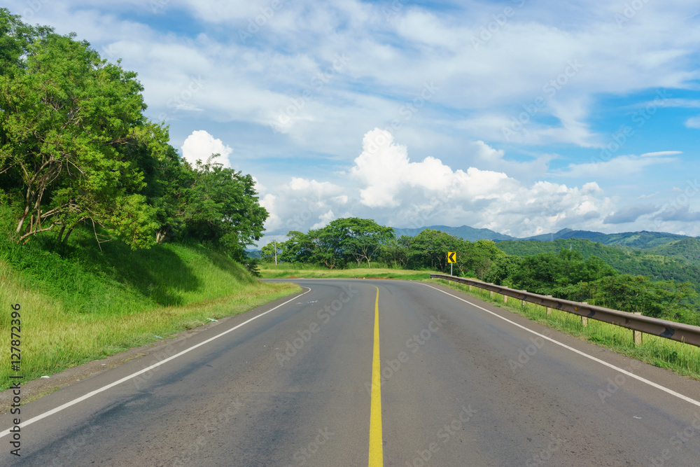 road view with beautiful sky in green mountain, road trip travel concept road view with beautiful sky in green mountain, road trip travel concept