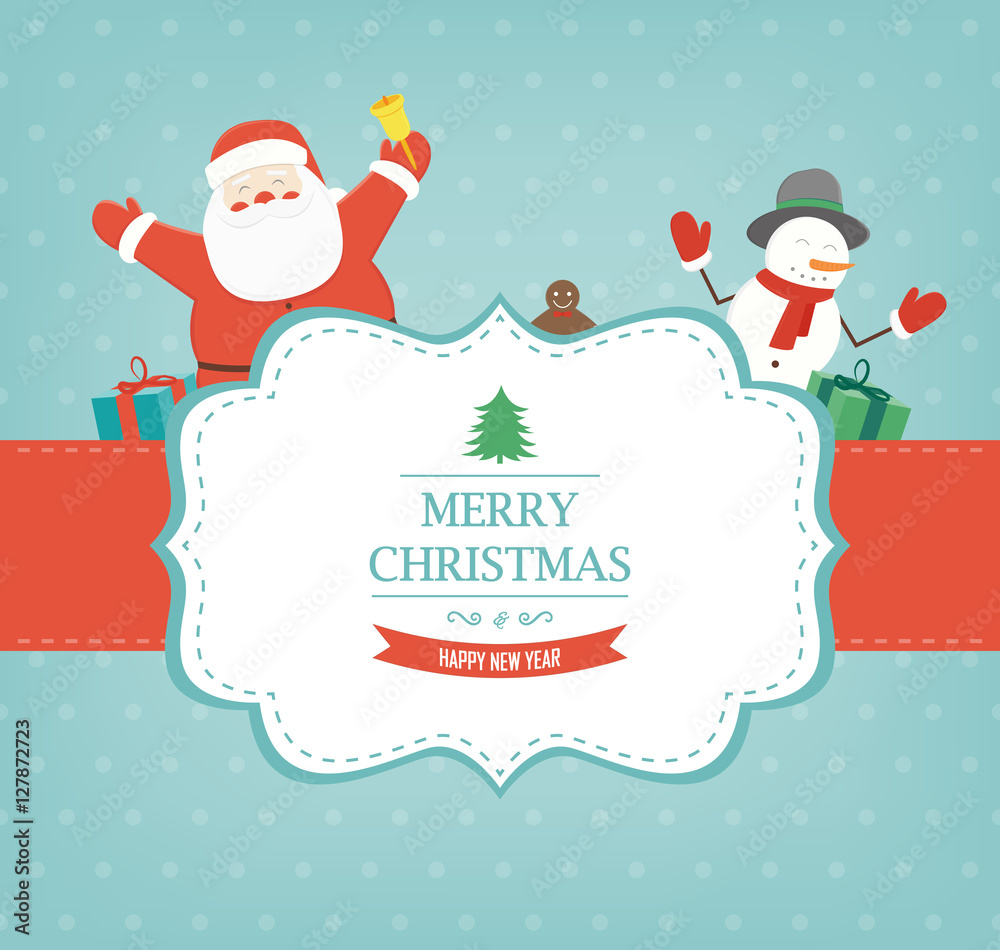 Christmas card with Santa Claus and Snowman. Vector Christmas card with Santa Claus and Snowman. Vector