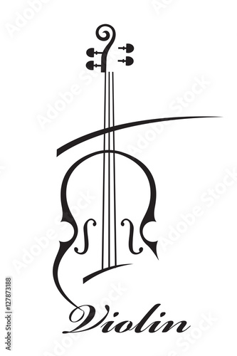 abstract monochrome illustration of violin with text