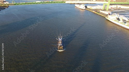 Aerial View of Tugboat at Walt Whitman Bridge Philadelphia PA. photo