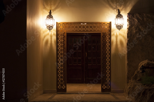 Door light of lantern at night photo