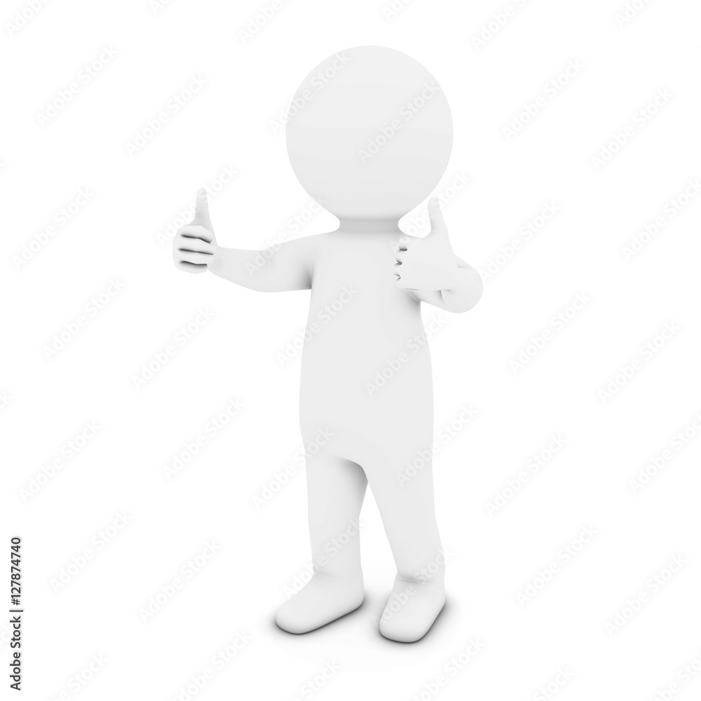 White 3D Man Character with Two Thumbs Up 3D Illustration White 3D Man Character with Two Thumbs Up 3D Illustration
