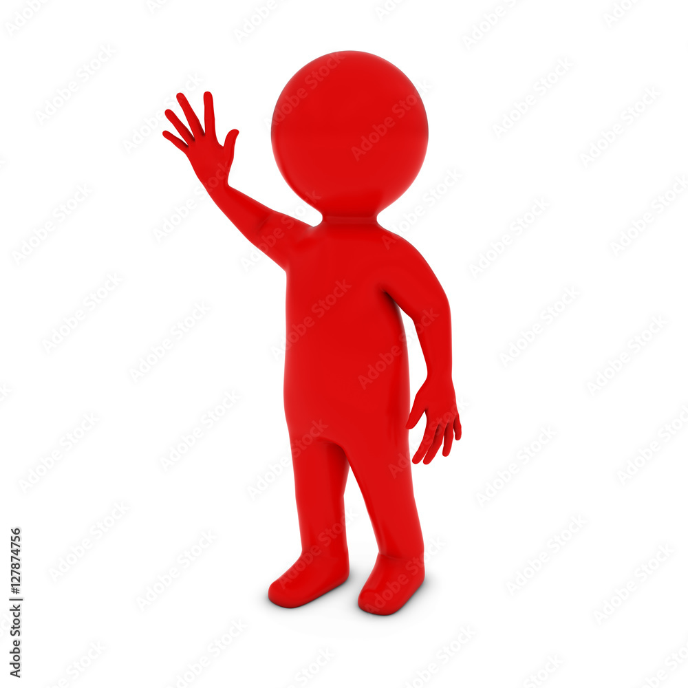 Red 3D Man Character Waving 3D Illustration Red 3D Man Character Waving 3D Illustration