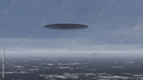 3D UFO over the North Sea and waves  
