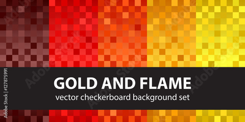 Checkered pattern set "Gold and Flame". Vector seamless backgrounds