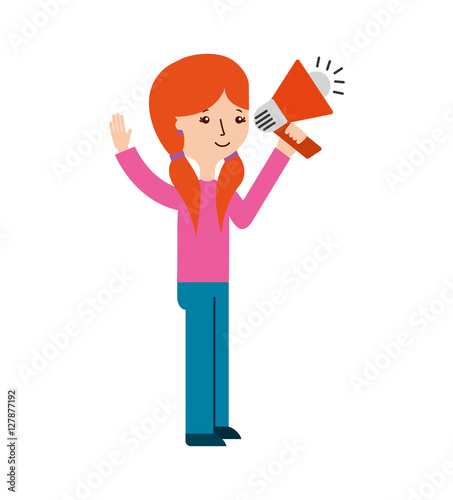 young woman with megaphone character vector illustration design