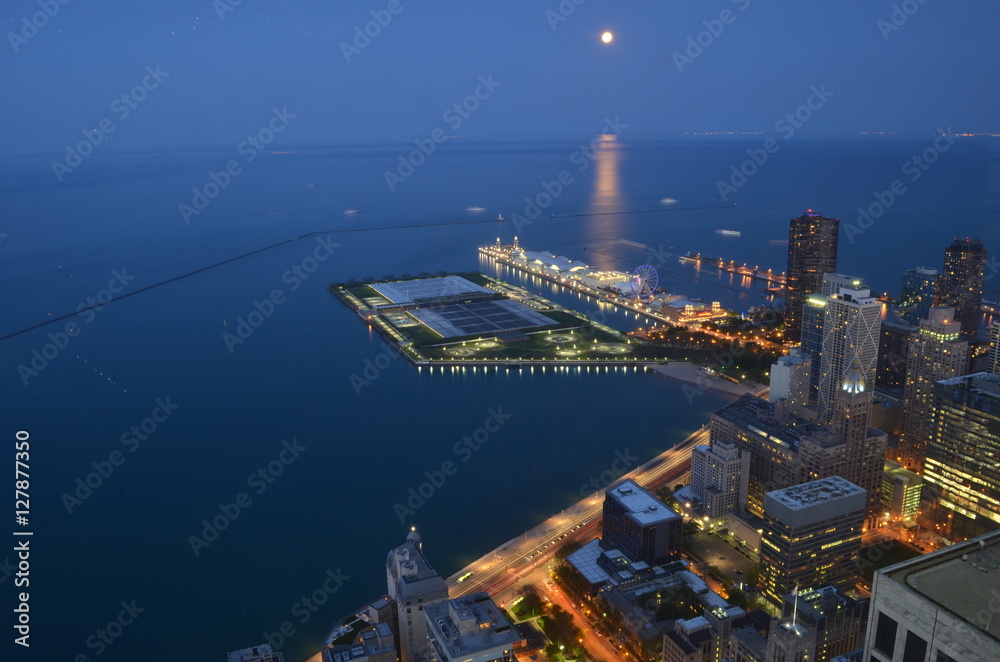Chicago, USA - twilight of the famous illuminated Navy Pier. 