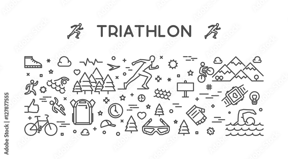 Vector line horizontal concept for triathlon