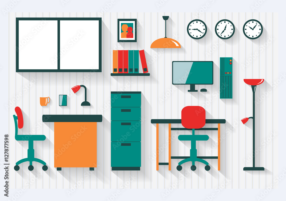 Office with Filing Cabinet Furniture and Fittings Long Shadows - All items grouped separately and easy to move or edit
Office with Filing Cabinet Furniture and Fittings Long Shadows - All items grouped separately and easy to move or edit