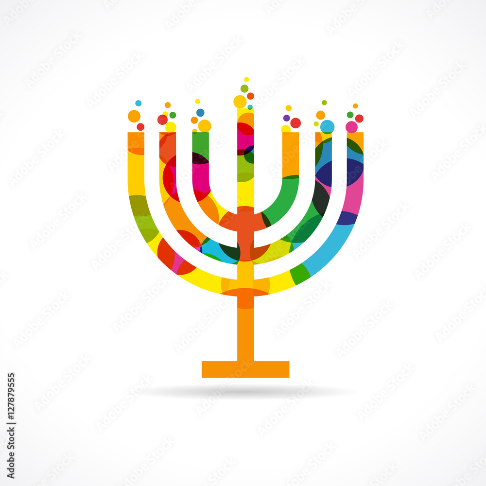 Menorah emblem colored. Menorah Israel candle colorful mosaic vector