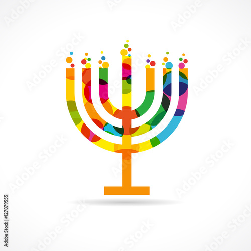 Menorah emblem colored. Menorah Israel candle colorful mosaic vector icon
