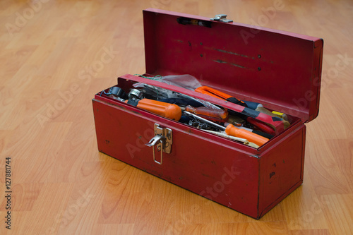 Open toolbox on floor