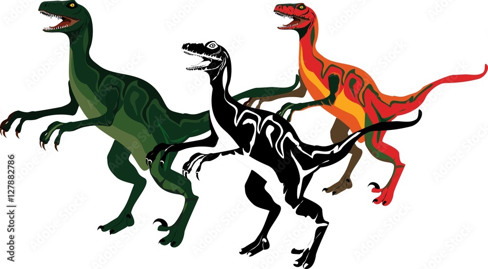 Dinosaurus collection in colors, isolated on white background vector illustration.
