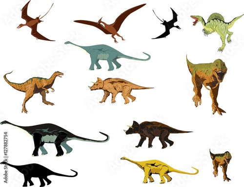 Cartoon dinosaurus vector collection set  isolated on white vector illustration.