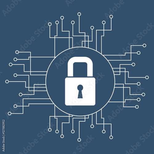 Padlock and circuit board icon. Cyber security system warning and protection theme. Vector illustraton
