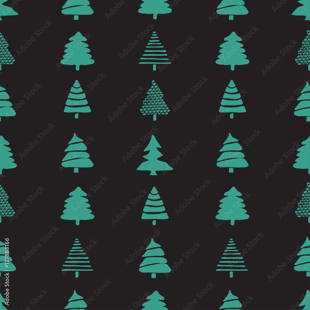Seamless pattern with hand drawn pine fir branches