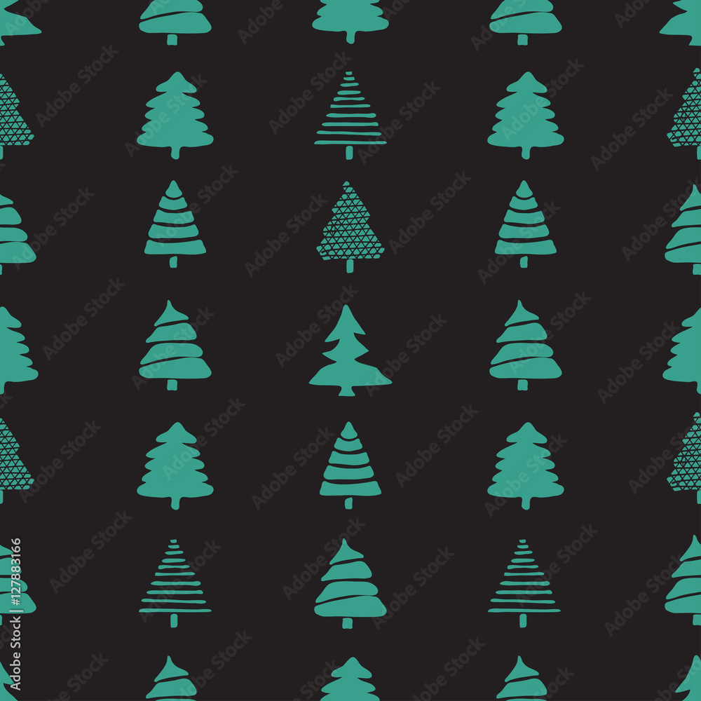 Obraz premium Seamless pattern with hand drawn pine fir branches