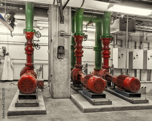 Chilled water pumps and VFD drives, toned image photo