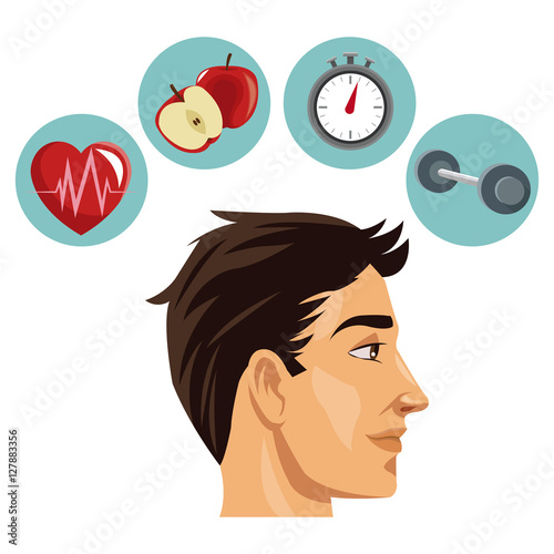 Man weight chronometer apple and heart icon. Healthy lifestyle fitness sport and bodycare theme. Vector illustration