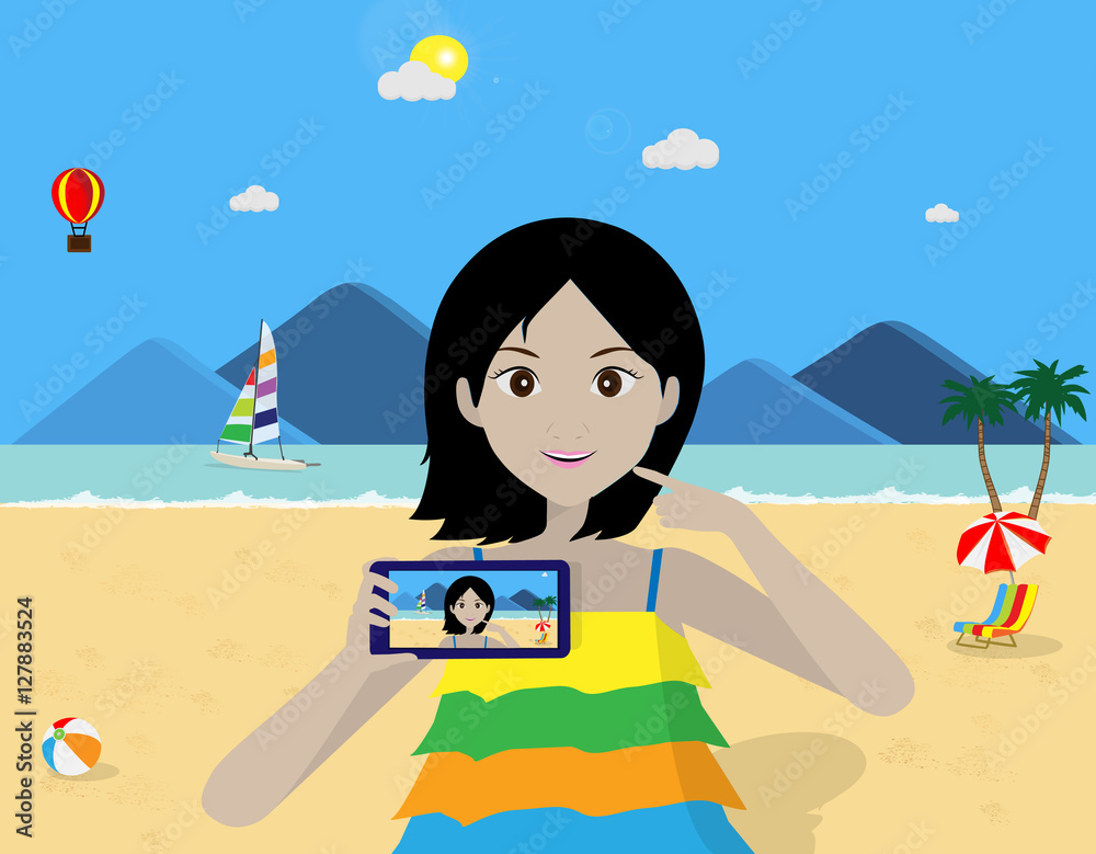 Fototapeta premium girl selfie on the beach